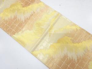 格子に霞模様織り出し　袋帯